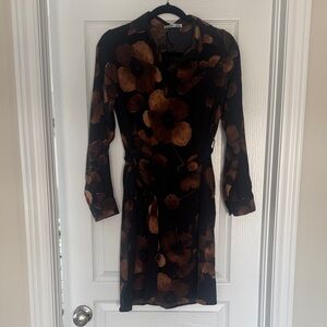 Black & Brown Floral Wrap Dress